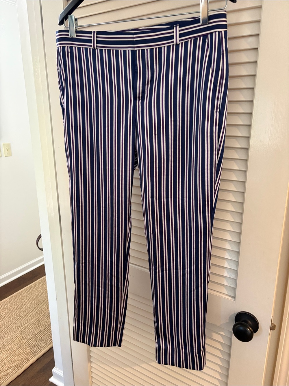 Banana Republic Navy Pants with White & Red Vertical Stripes